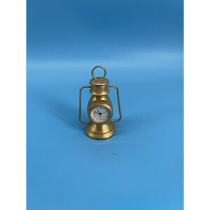 Vintage Brass Lantern Quartz Desk Clock Mini Oil Lamp Style Decor Display